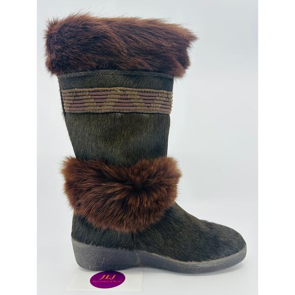 Tecnica Skandia Women's Vintage Brown Goat Fur Apres Ski Winter Boots Size 36 - Picture 8 of 12